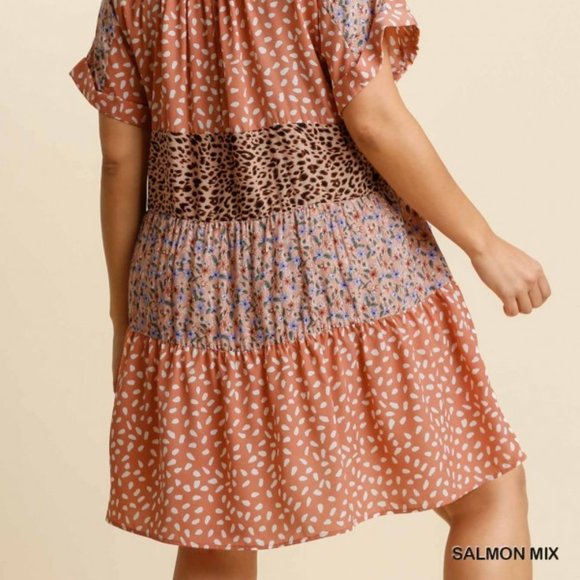 RESTOCKED Umgee Plus Salmon Mix Print Boho Dress - Picture 5 of 6